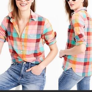 J Crew Plaid Rainbow Lightweight Popover Shirt 6
